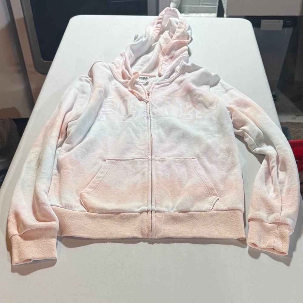 PINK Victoria's Secret Tie-Dye Hoodie - Pink and White